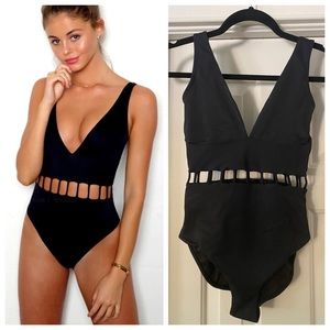 EUC Peixoto Black Jade One Piece Swimsuit Small, Moderate Coverage Lattice Waist